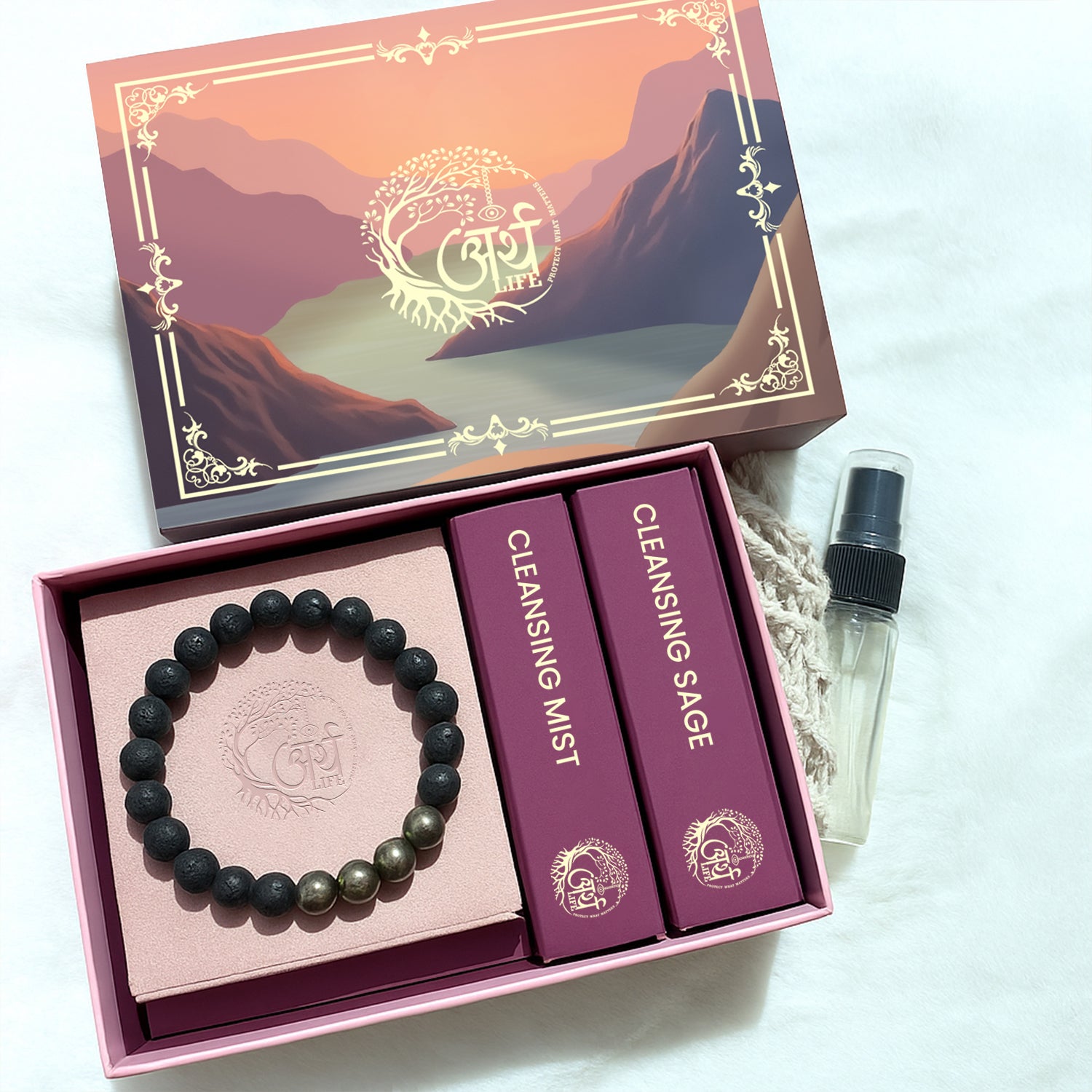 Stone of Fire & Fortune - Raw Pyrite with Lava Bracelet