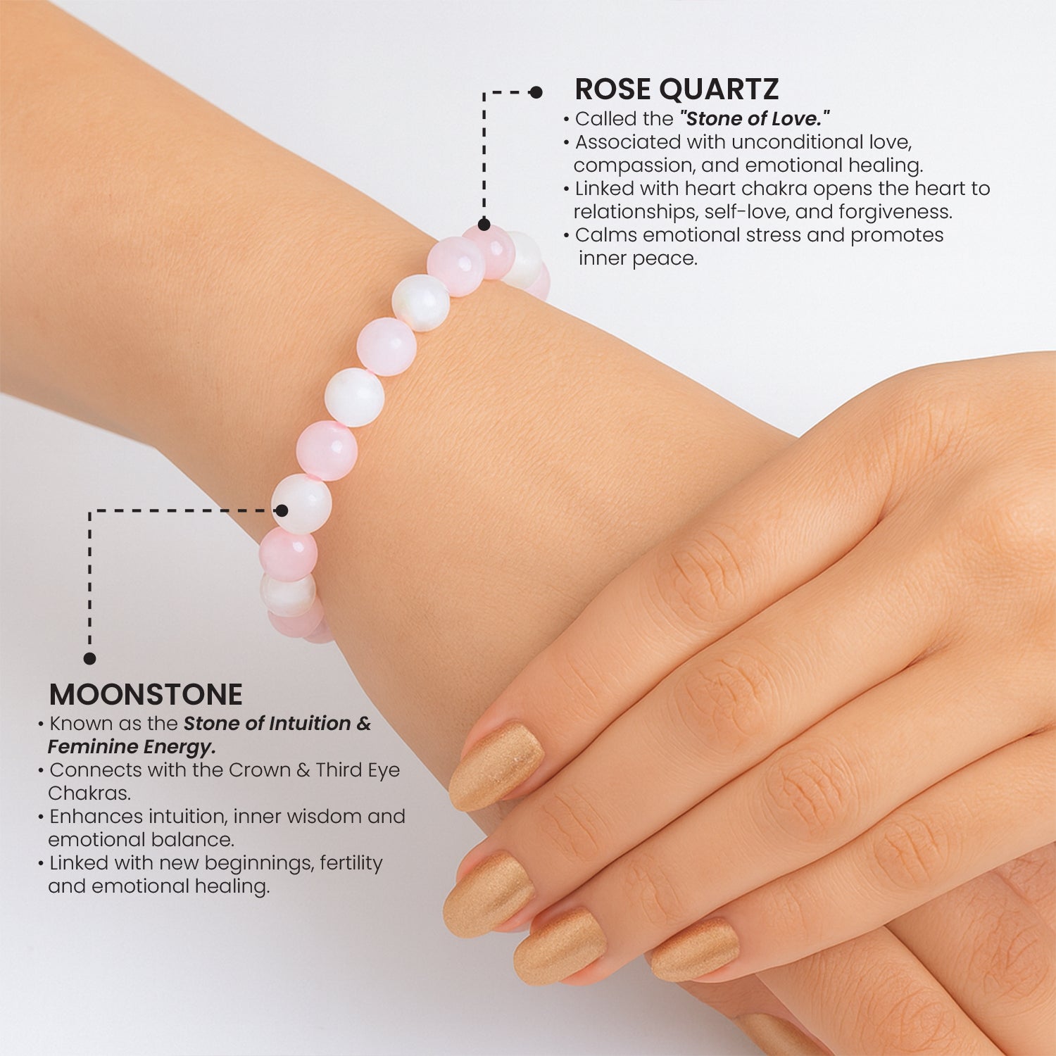 Stone of Love & Intuition - Rose quartz + Moonstone Bracelet