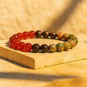 Stone of Vitality & Emotional Healing - Carnelisn + Unakite Bracelet